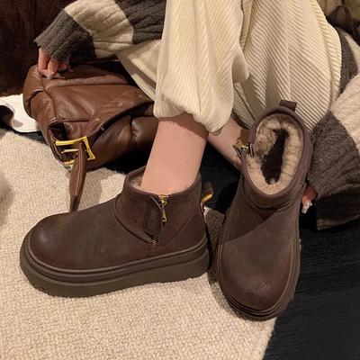 Зимние ботинки на толстой подошве женские нескользящие бархатные утолщенные короткие ботинки 2024 новые зимние меховые ботинки Martin хлопковые ботинки