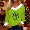 Women's T Shirt Tee Christmas Shirt Long Sleeve Party Christmas Print Fleece Collar V Neck Top