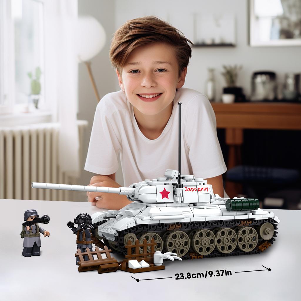 Non-Toxic 518Pcs T34-85 Medium Tank Building Blocks Ww2 Heavy Tank Chariot Soldier Figures Model Bricks Set Educational Toys Gifts For Kid