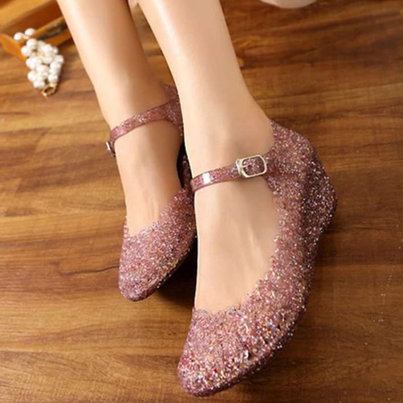 Летние прозрачные туфли на танкетке для девочек, пляжные удобные женские сандалии на высоком каблуке, стеклянные тапочки, прозрачная обувь