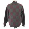 Wool 100% Long Sleeve Knit Sweater Men’s M Green Red Check Japan(USED)