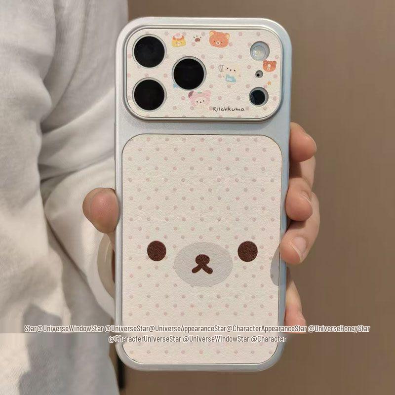 Polka Dot Rilakkuma Full Coverage Case for Apple 17 Pro Max, Silver Frame, Cartoon Design