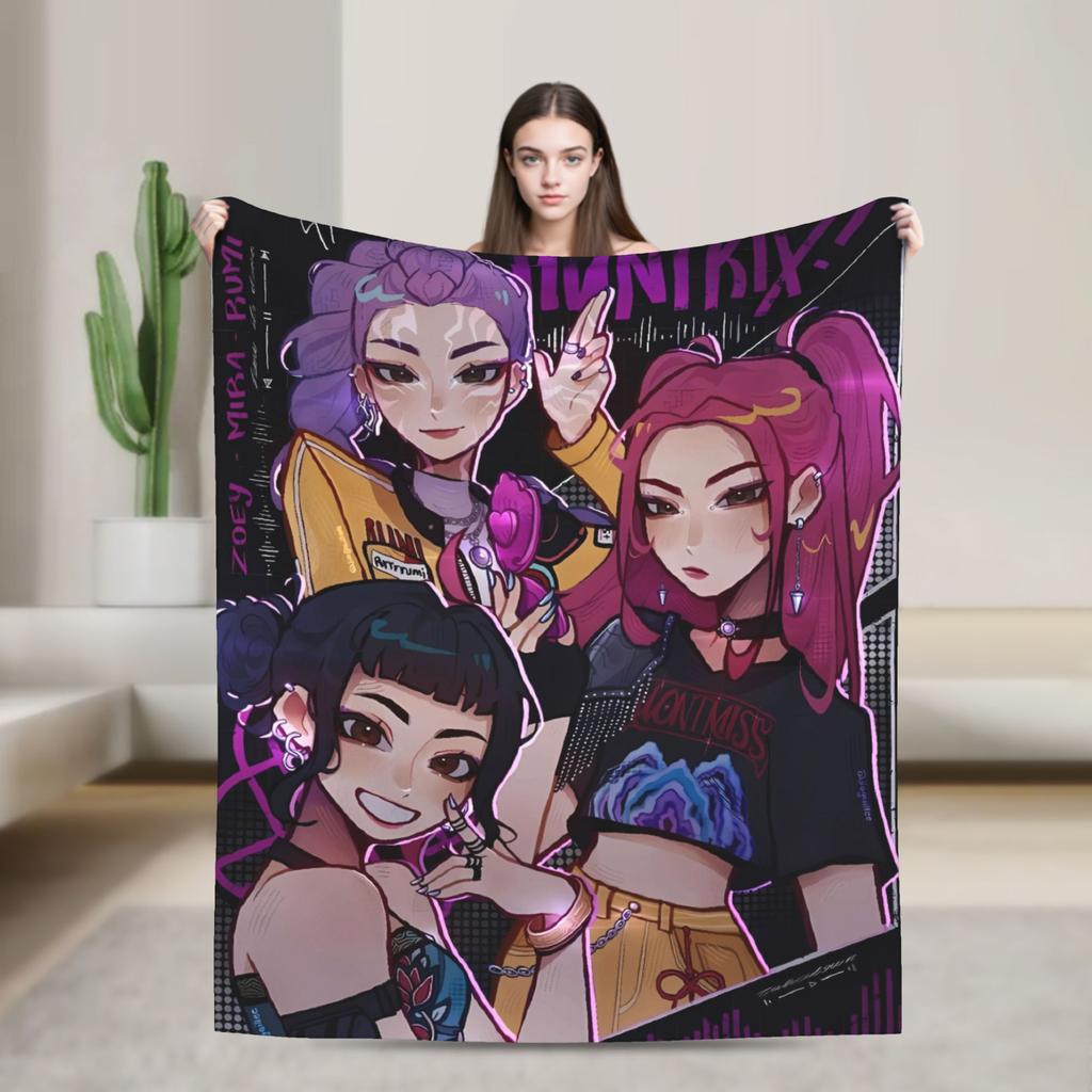 KPop Demon Hunters Korean Girls Plush Blanket Kids Flannel Throw Blanket For Bedroom Super Soft Custom Quality Bedspread