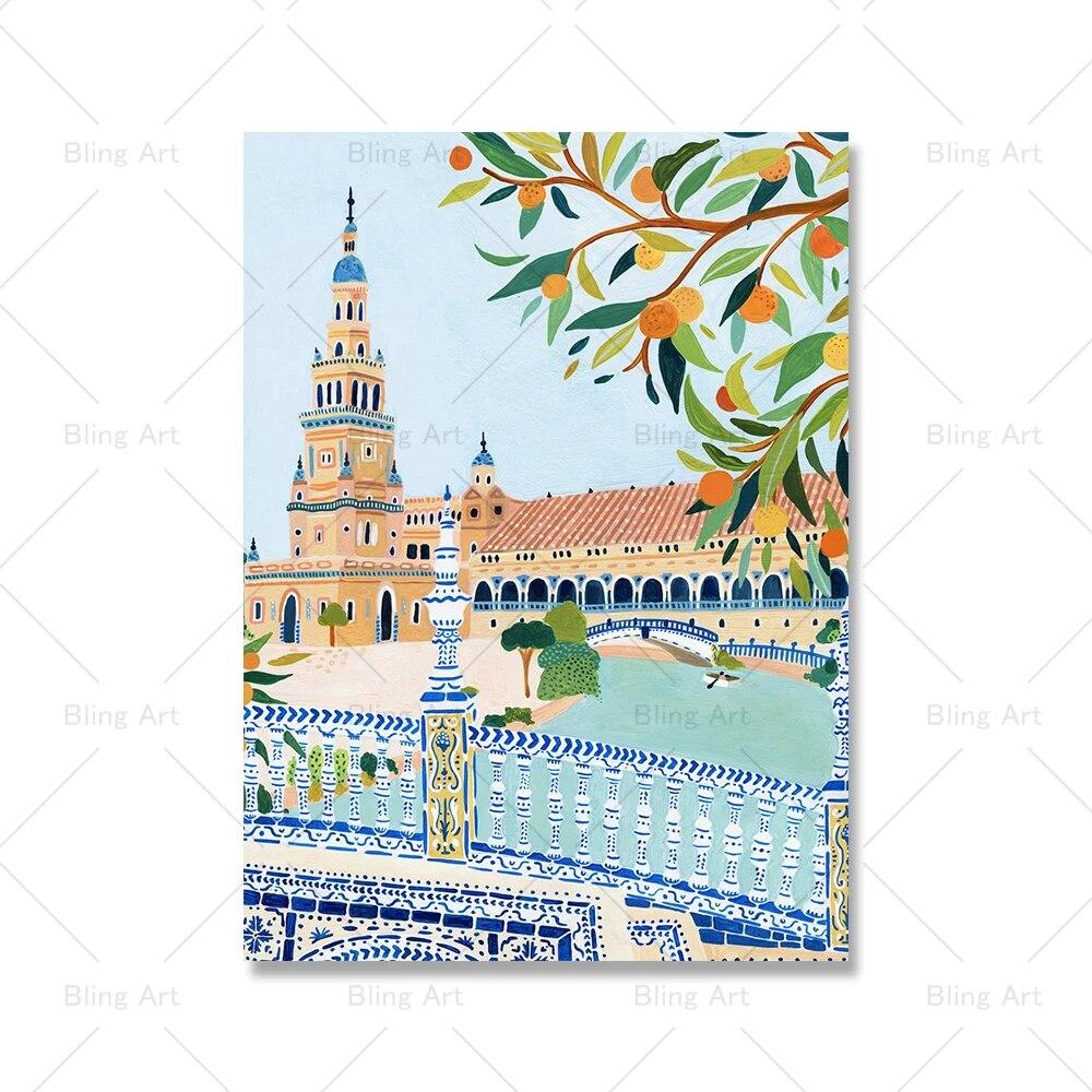 Nordic Vintage Travel City Poster Paris Lisbon Japan Landscape Art Canvas Painting Housewarming Gift Wall Pictures Home Decor No Frame