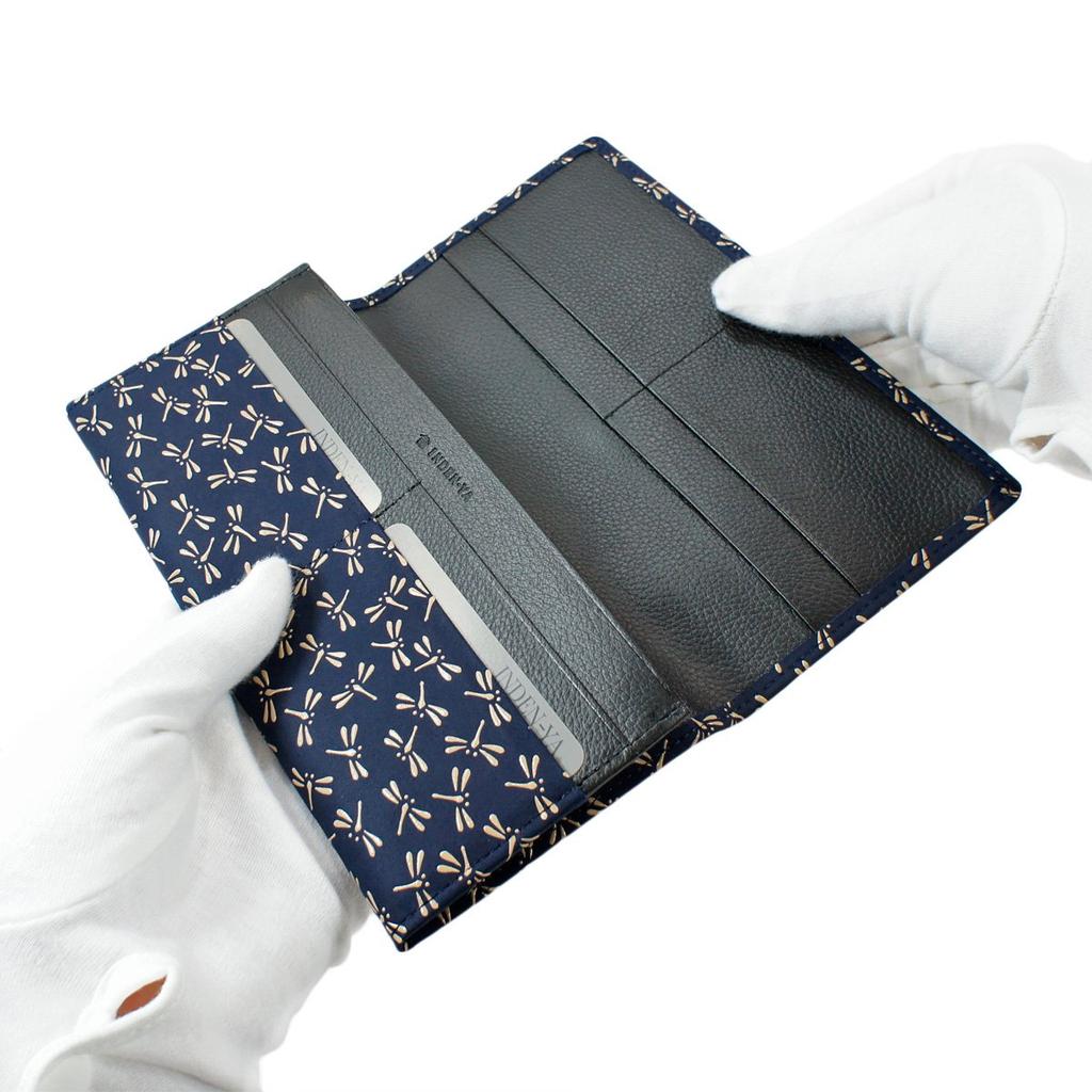 Длинный набор Inden с монетой, темно-синий с белым узором стрекозы [Indenya], кошелек, M, кошелек, замша, лак, 2109-14-008