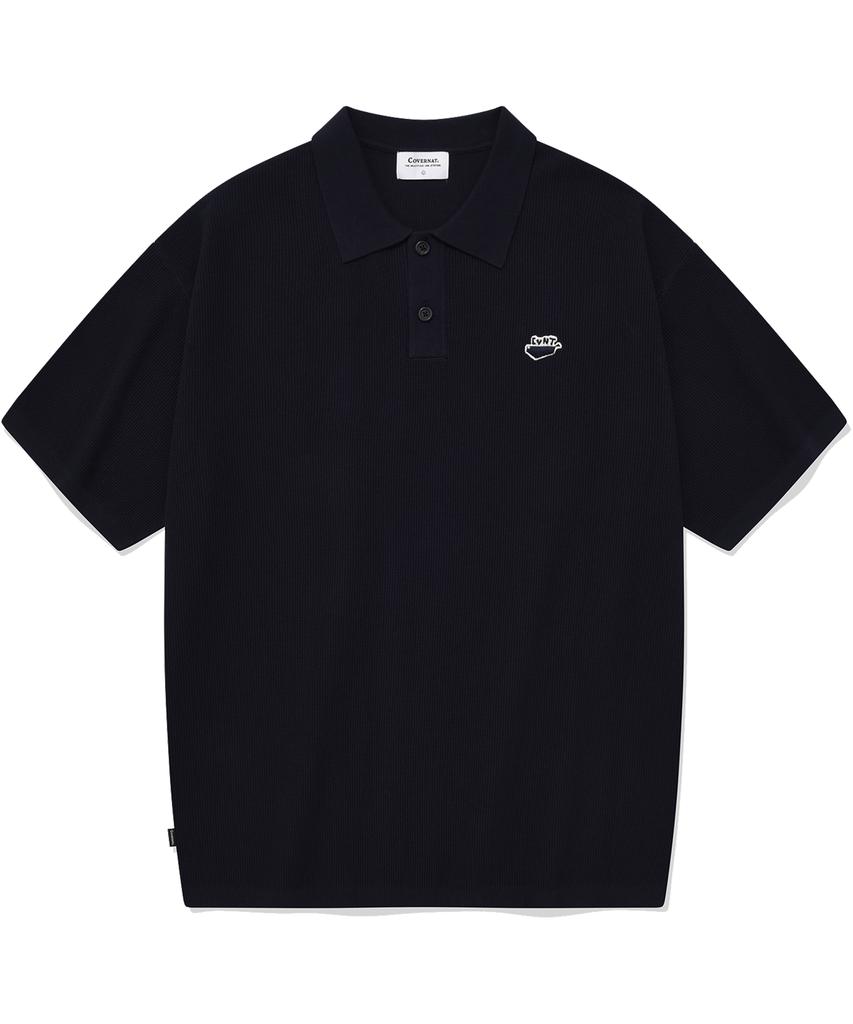 COVERNAT Whale Logo Collar Half Knit Navy