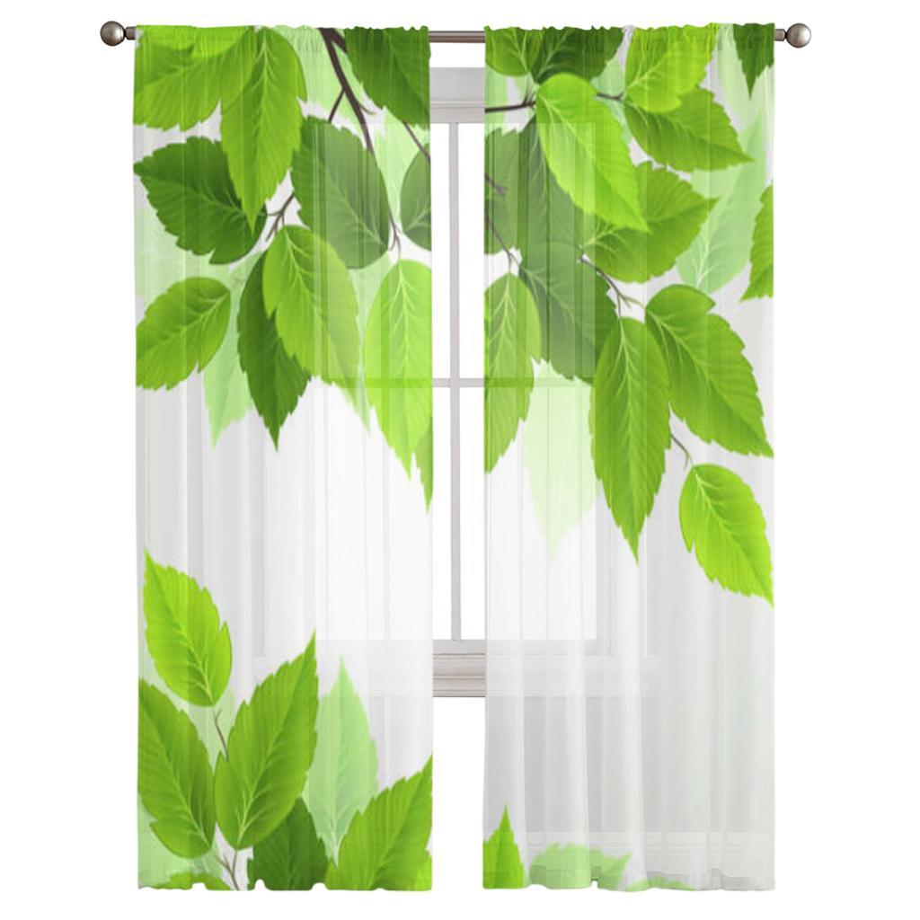 Ветка Свежие Зеленые Листья Прозрачные Шторы для Гостиной Прозрачный Тюль Оконные Шторы Спальня Кухня Домашний Декор Вуаль Шторы
