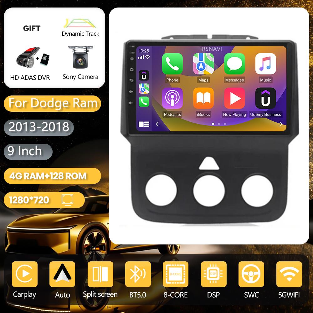 Autoradio multimédia Android 16 Carplay Auto avec écran 2K, WIFI+4G pour Dodge RAM 2012 - 2017, navigation stéréo