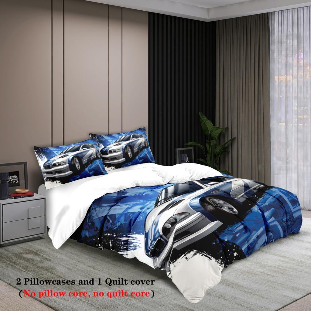 3pcs Sports Car Racing Print Bedding Set 1 Quilt Cover + 2 Pillowcases Unfilled, Skin-friendly, Breathable, Anti-pilling