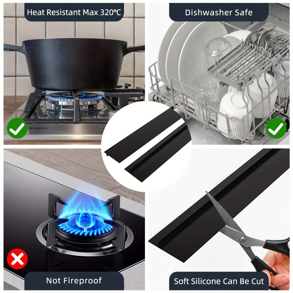 Гибкие силиконовые 2 шт. Заполнители зазора плиты | Водо- и пятноустойчивые, легко чистятся, защита столешницы, современный кухонный аксессуар, черный/белый