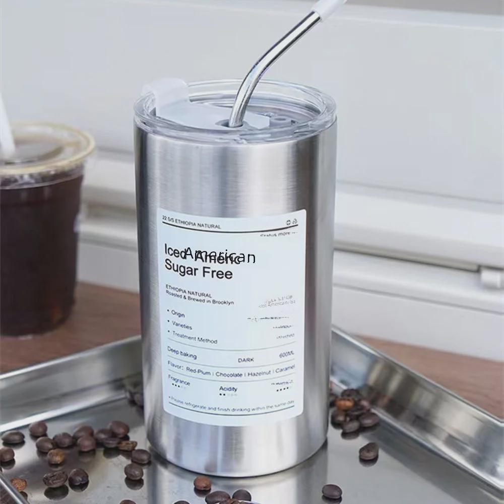 Niche Stainless Steel Travel Coffee Cup with Straw - Fashionable and Practical for Office Use