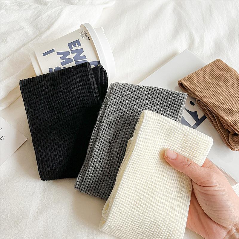 Female Spring and Autumn Pure Color Simple College Style All Build Sweet Long Leg Socks