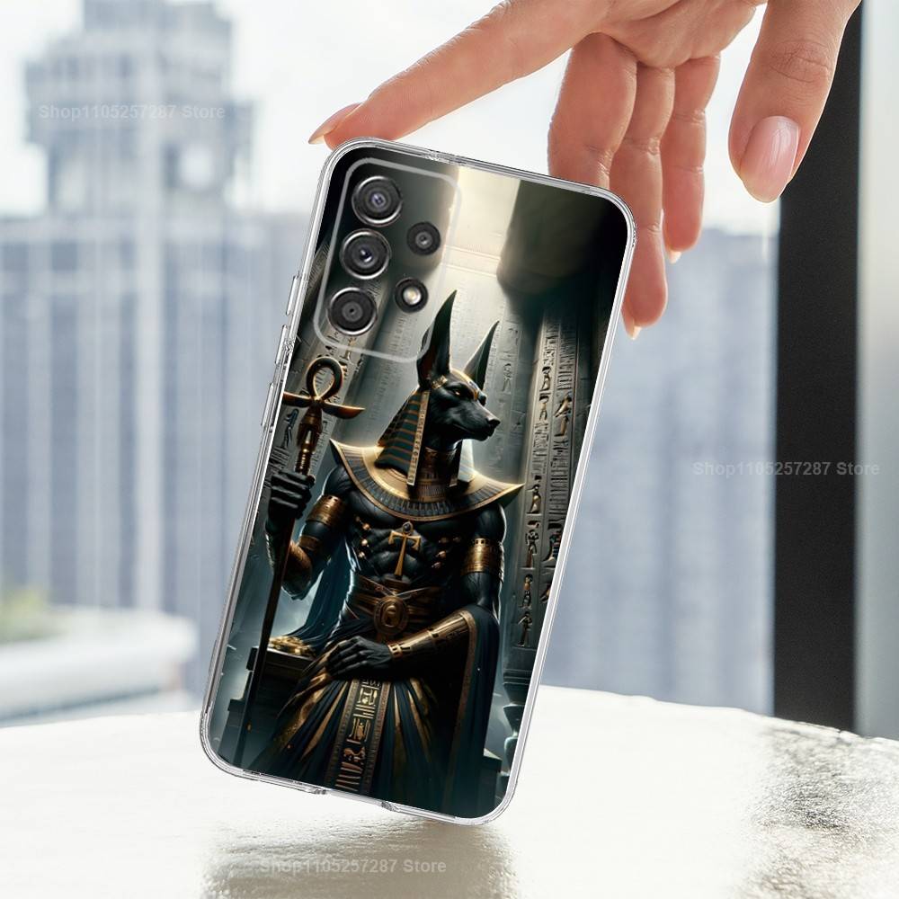 Anubis God Egyptian Phone Case For Samsung Ultra,FE,A30,71,51,S9,10,20,Lite, S22,23,21,PIus,Transparent, Silicone
