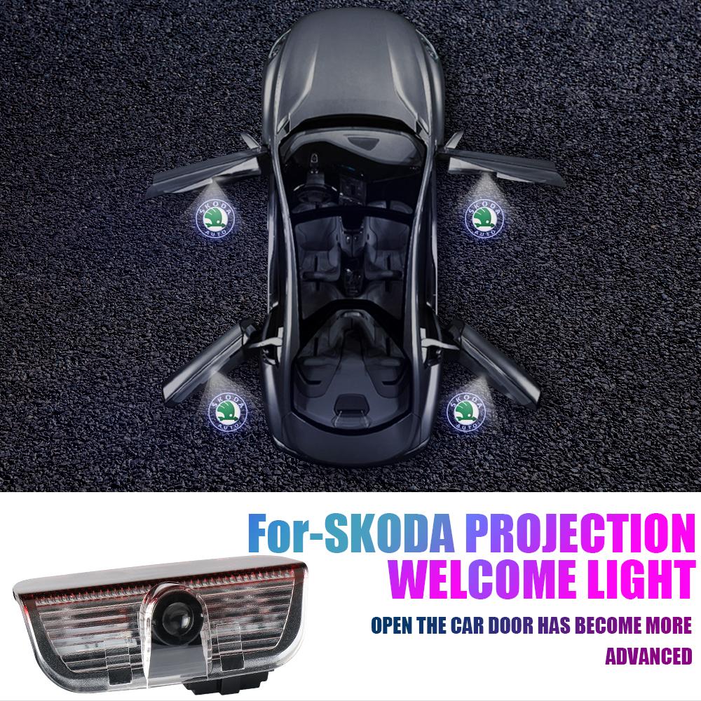 2PCS Car Badge Door Welcome Lights LED Laser Projector Lamps for Skoda Superb 2009 2013 2014 Emblem Auto Replacement Accessories