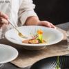 Japanese Striped Salad Plate Ceramic Deep Plate Thick Soup Plate Dessert Snack Bowl Kitchen Artistic Conception Tableware
