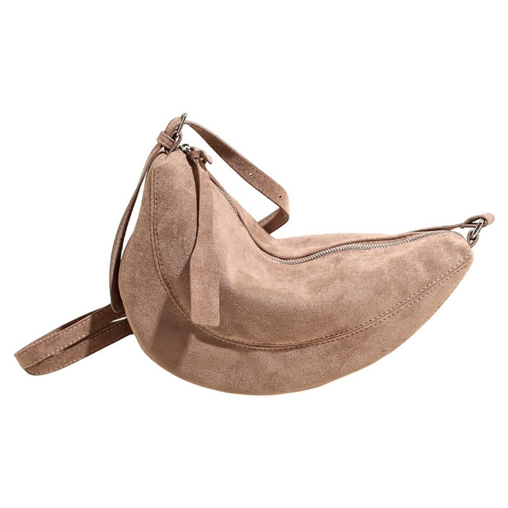 Simple Suede Leather Crossbody Bag Zipper Soft Shoulder Bag Commuting Bag Commuting