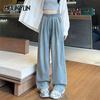 Женские свободные джинсы, летние корейские модные, с высокой талией, высококачественные, синие, джинсовые, длинные брюки, женские, уличная одежда