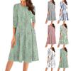 Women's Casual Fashion Round Neck Three Quarter Sleeve Print Midi Dress