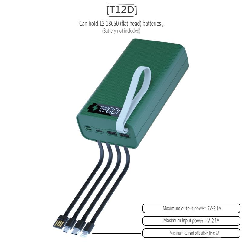 T12D 18650 DIY Power Bank Base с кабелем Micro USB Type C, фонариком, чехлом для быстрого Power Bank 18650, держателем для аккумулятора, зарядным устройством