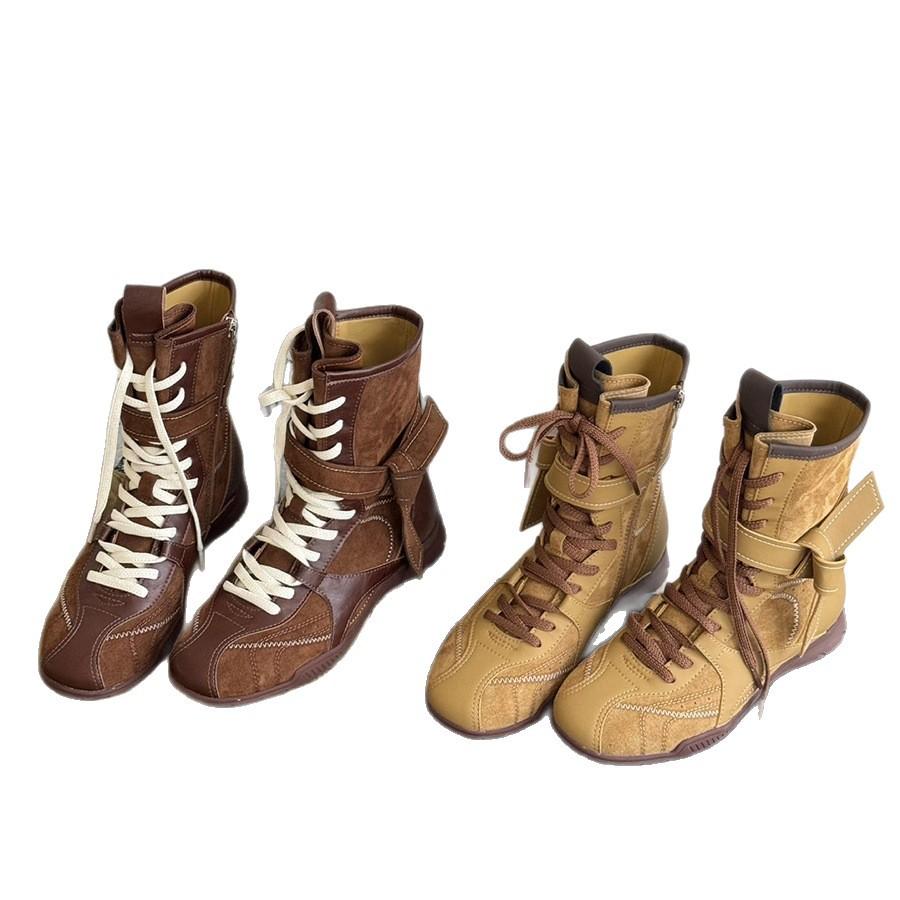 Юэю ретро универсальные немецкие тренировочные ботинки Мартин повседневные спортивные короткие ботинки универсальные боксерские ботинки круглый носок средняя голень ковбойские ботинки женские