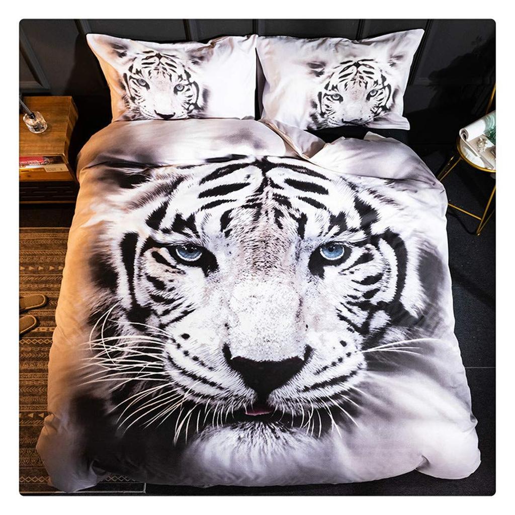 White Tiger Duvet Cover Set Queen Size Wildlife Comforter Covers Animal Print Bedding Set For Boys Girls Kids Art Bedroom Decor