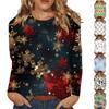 Women's Fashion Casual Christmas Print Round Neck Long Sleeve Decorative T-Shirt Top