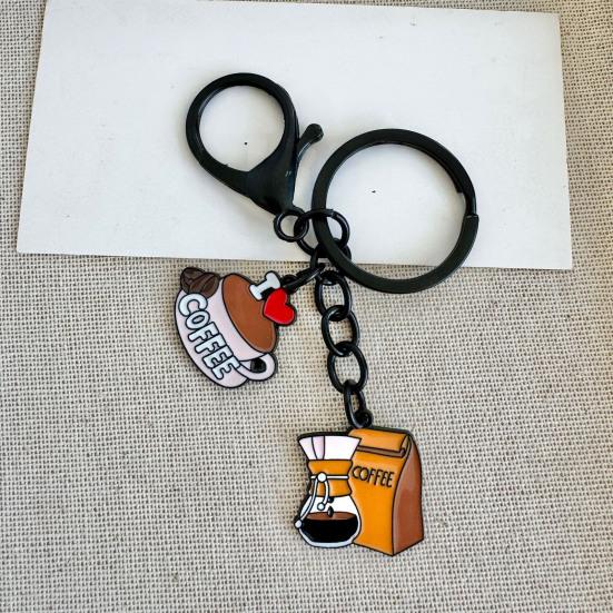 Keychain with Coffee Theme Pendant Retro Style Trendy Coffee Key Chain