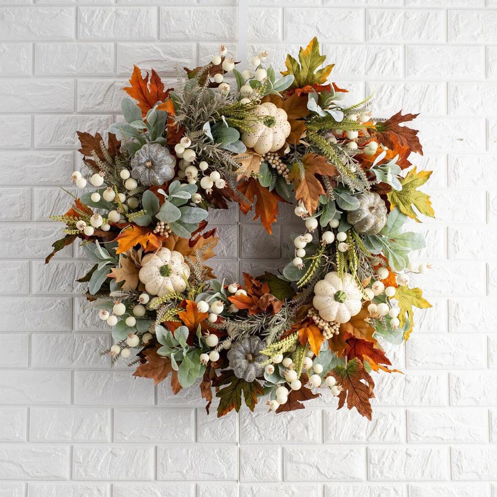 Halloween Thanksgiving Christmas Wall Decor Wreath Frosty Leaf Pumpkin Autumn Wreath Hanging Door Decoration