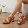 Comfortable Fashionable High Heel Sandals Large Size Summer New Style Korean Version Hollow Out Middle-Aged Women Slippers