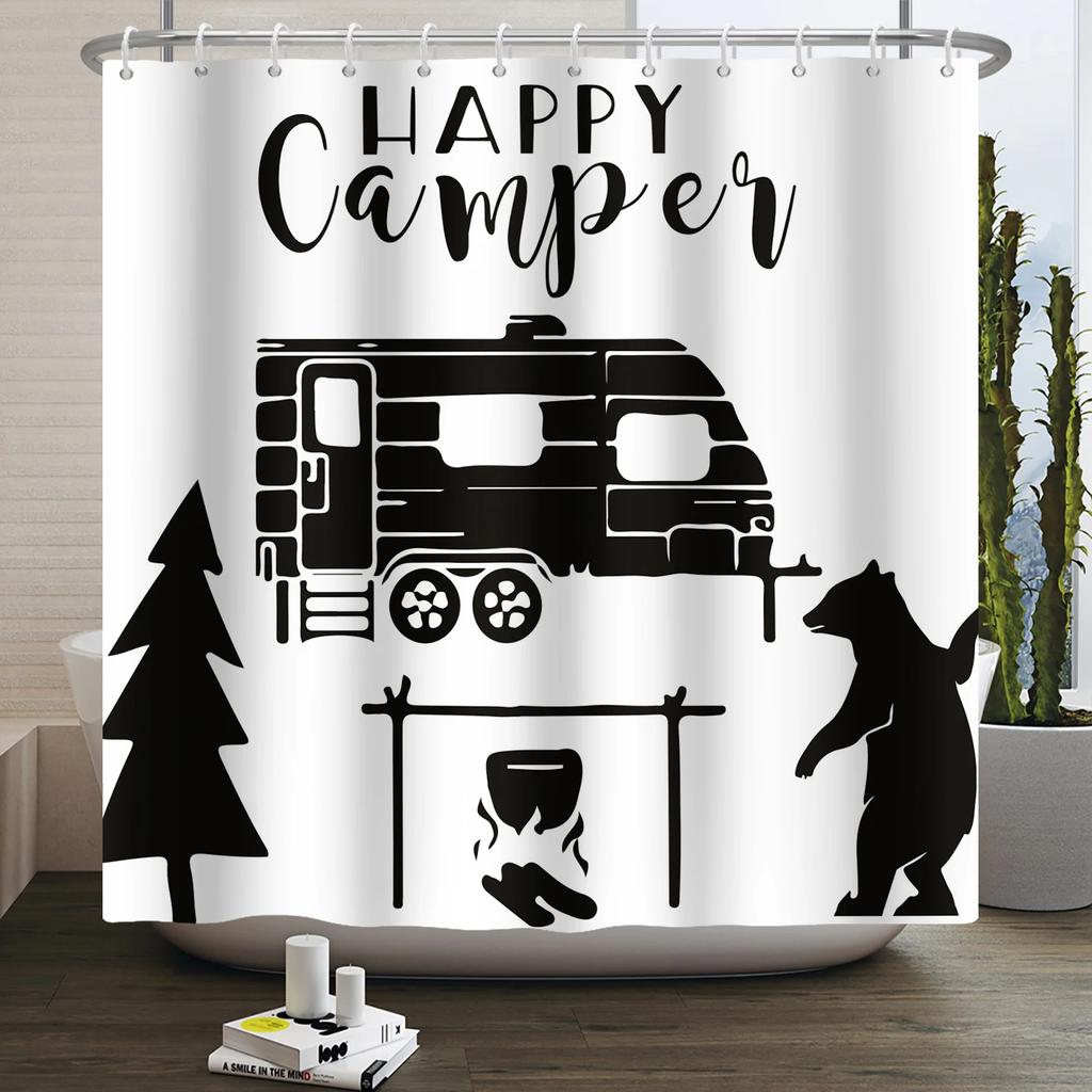 Занавеска для душа Кемпер Счастливый Кемпер Прицеп Автомобиль Автодом Лес Гора Палатка Кемпинг Ванная Занавеска для душа Водонепроницаемая Занавеска для ванны