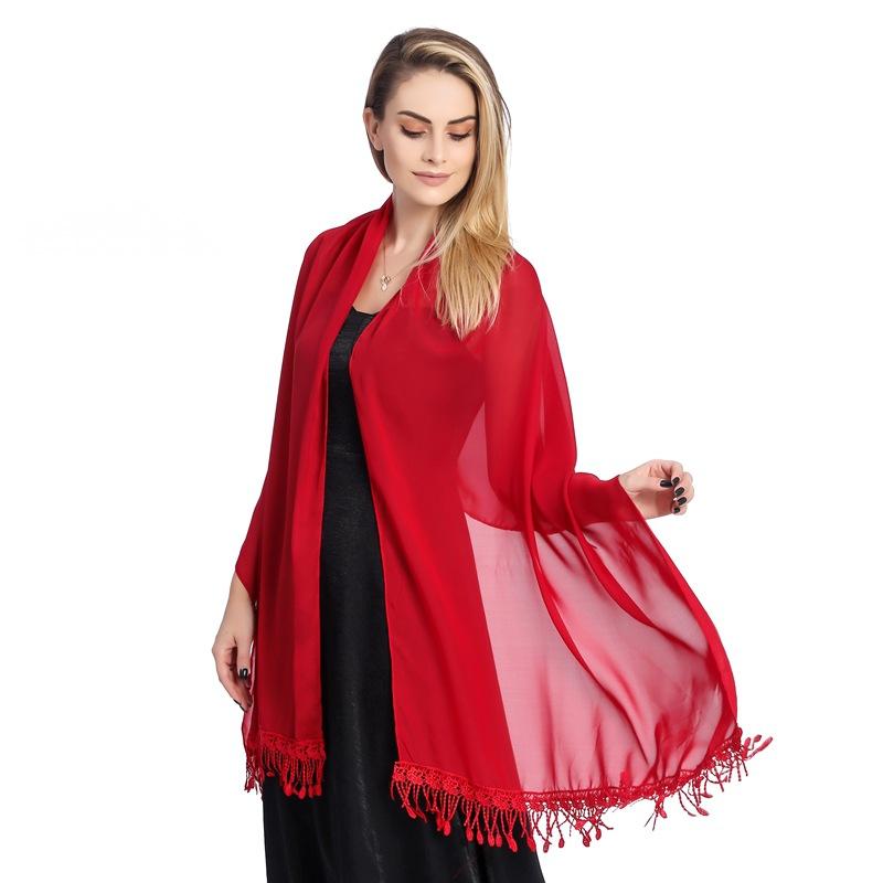 Шифоновые шали и накидки для женщин. Легкий мягкий шарф с кружевной бахромой, размер 70*210 см.