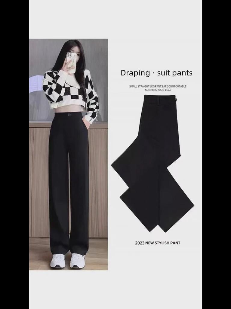 Женские черные брюки с высокой талией и широкими штанинами - повседневные брюки длиной до пола на весну/осень