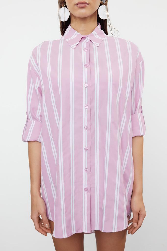 Women's Style Shirt Green Striped Woven Shirt