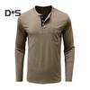 Мужской весенний топ с нагрудным карманом, застегивающимся на пуговицы О-образным вырезом, облегающий крой, длинный рукав, низ, однотонная эластичная футболка-пуловер