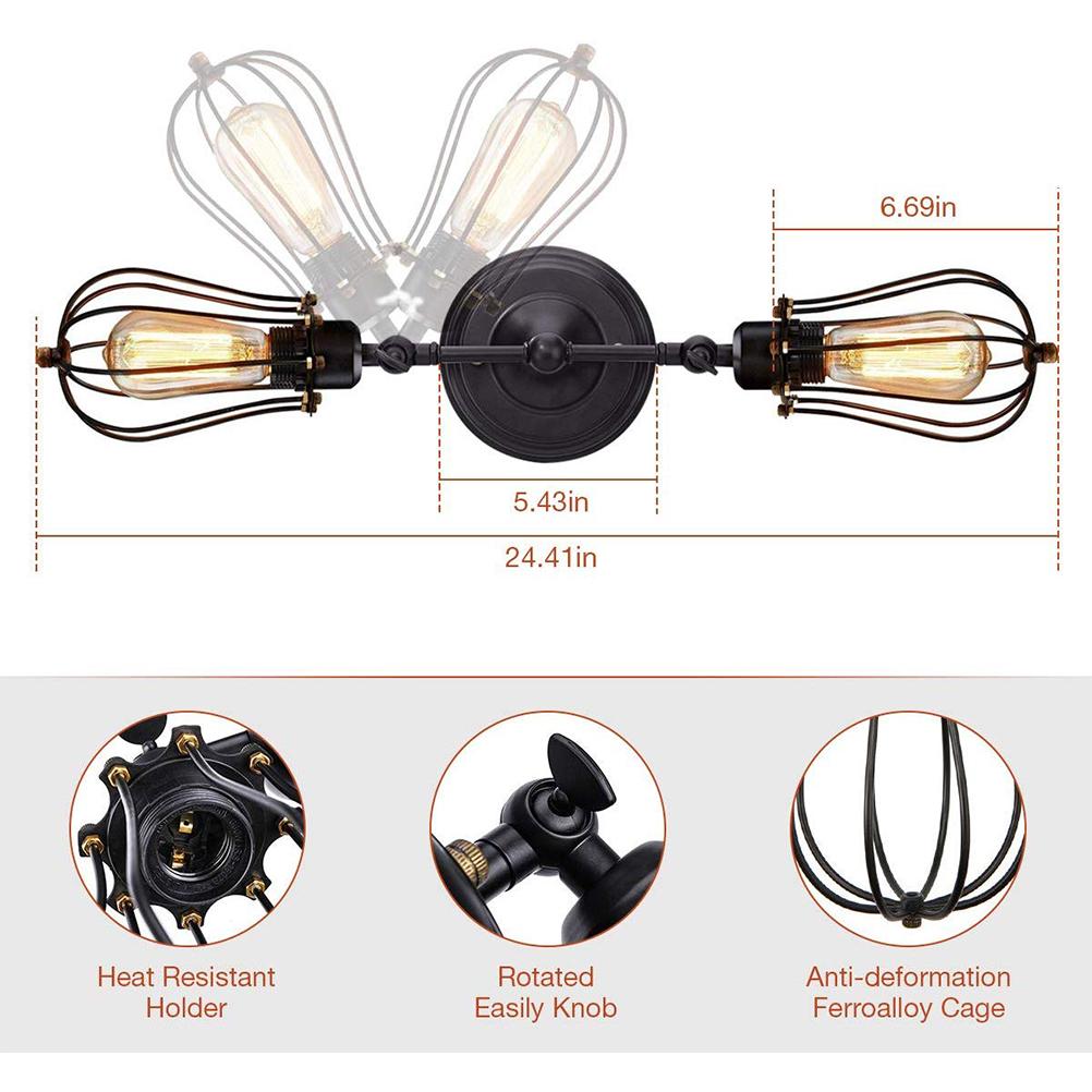 Double Head Wall Sconce Industrial Wire Cage Wall Light Vintage Style Wall Lamp