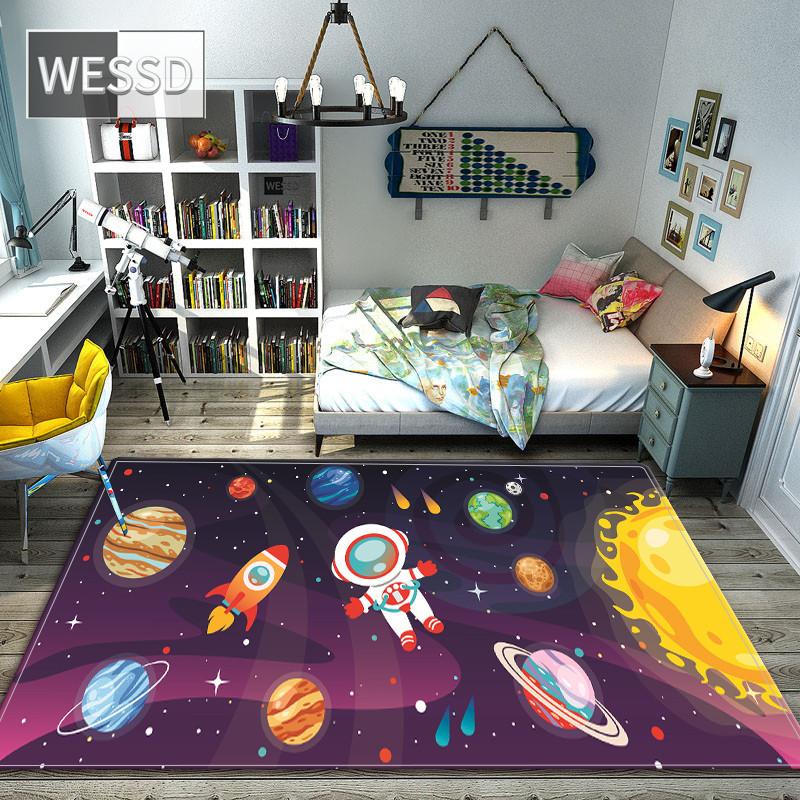 Мультяшный космический ковер для спальни Wasahble Universe Planet коврик для нескользящего милого декора комнаты