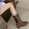 Fashion Retro Style Women Western Cowgirl Short Boots Fashion Belt Buckle Square Heel Shoes Autumn Winter Ladies Ankle Booties