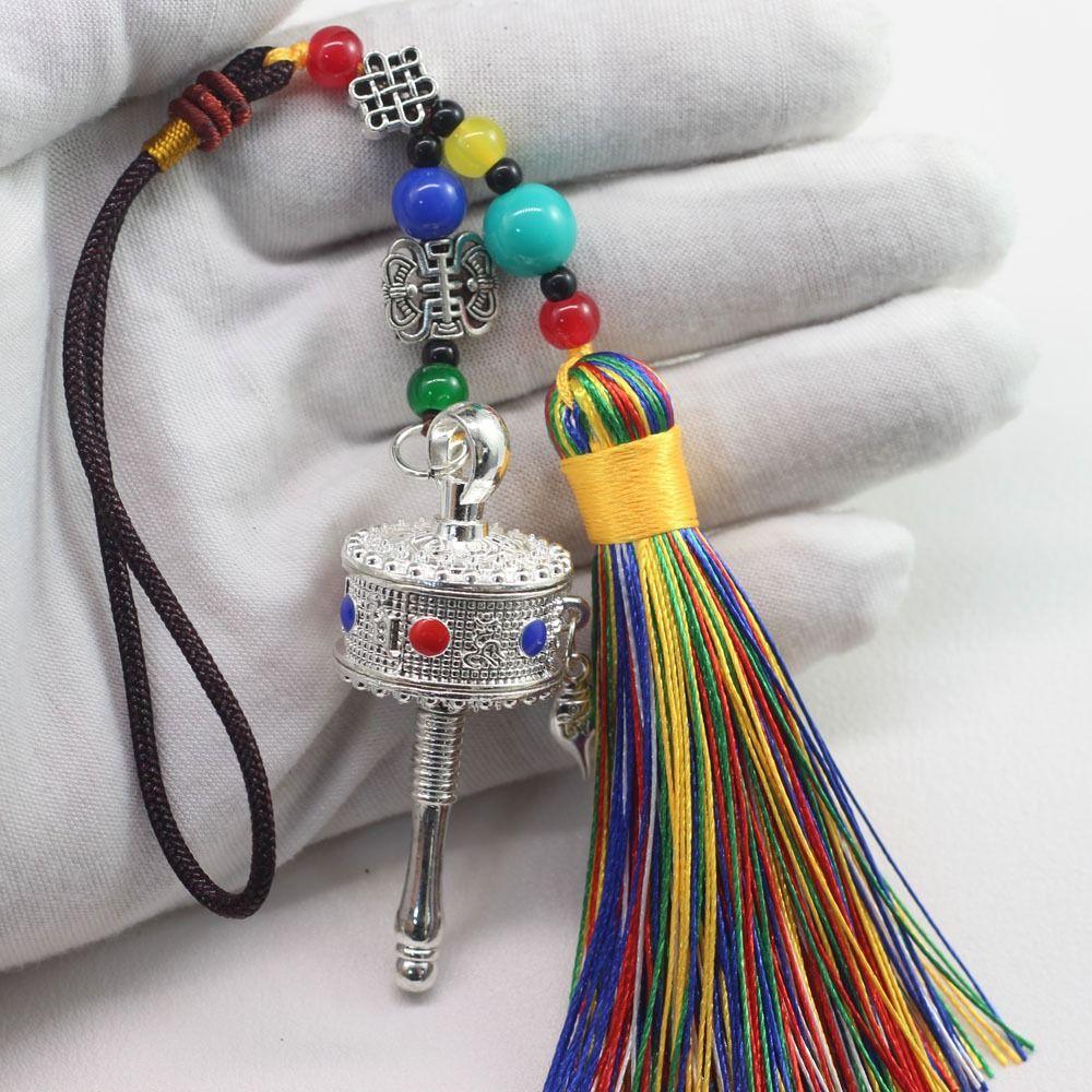 Colourful Tibetan Prayer Tassel Pendant Tassel Spinning Wheel Keyring  Hanging Ornaments