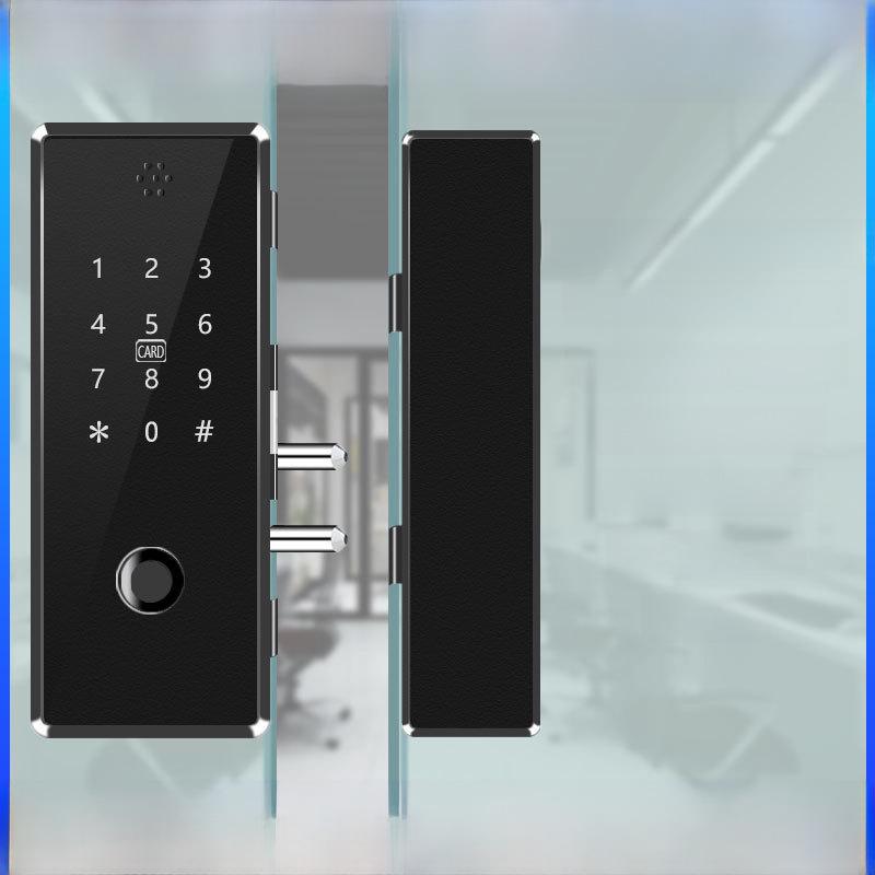 Умный замок для стеклянной двери без удара: Дистанционно управляемый замок со сканером отпечатков пальцев для одно- и двухдверных дверей