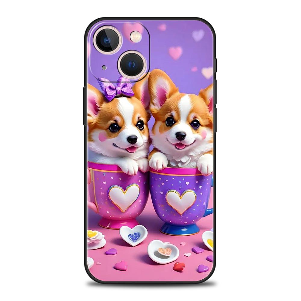 Милый Чехол для Телефона с Собакой Корги для iPhone 17 16 15 14 13 12 Pro Max 11 Pro Max 17 AIR Plus Ударопрочный Мягкий ТПУ Чехол Fundas Сумка