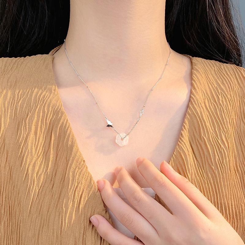 Hetian Jade White Jade Flower Butterfly Necklace Elegant Collarbone Chain New Gift for Best Friend