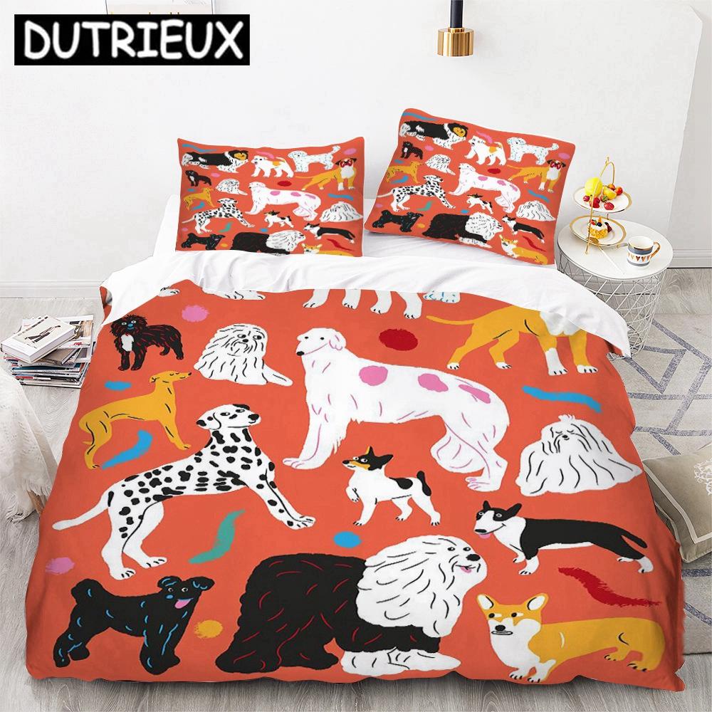 Cute Cartoon Dogs Animal 3D Duvet Cover Bedding Set Comforter Linen Pillowcases Quilt Cover Home Decor Single Double Twin Queen