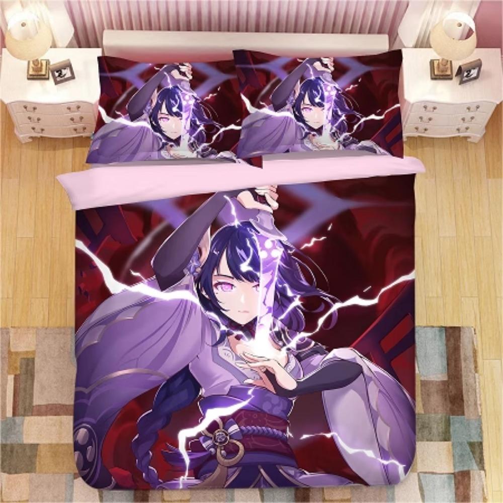 Аниме-персонаж, Наборы постельного белья из микрофибры, Детское постельное белье на молнии, Декор комнаты, Пододеяльник для подростков, взрослых, Фиолетовый‘