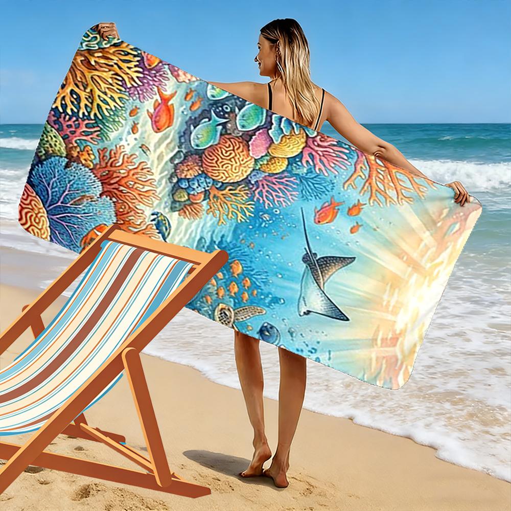 Underwater Coral Reef with Marine Life Beach towel quick-drying for travel outdoor sports jogging beach and swimming