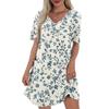 Women's Summer Fashion Casual V-Neck Floral Print Short Sleeve Pocket Dress