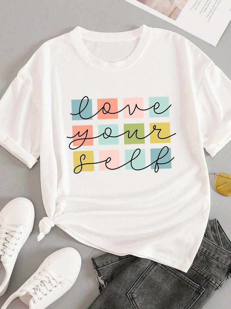 (Азиатский размер) Модные футболки с круглым вырезом для женщин, с милым мультяшным принтом растений, повседневный женский топ, одежда, принт, короткий рукав, графическая футболка