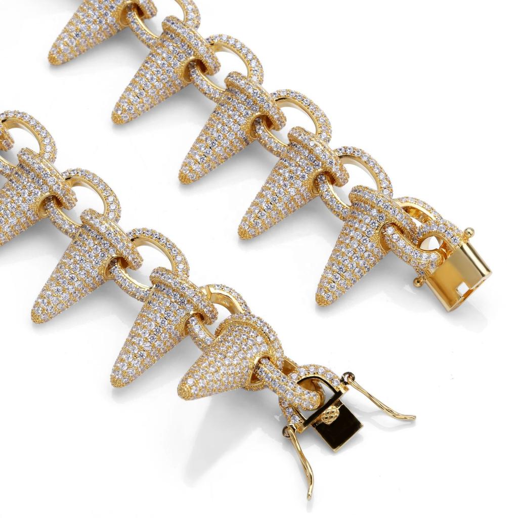 New 28mm Luxury Punk Rock Iced Out Rivet Spikes Cuff Bangles Bracelets Bling Cubic Zircon HipHop Gold Silver Gifts for Men Women