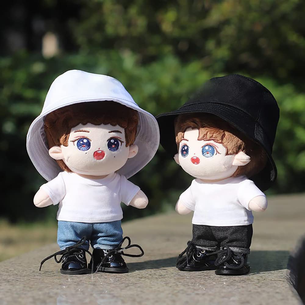 Niannyyhouse Plush Doll Clothes for 15cm Hat Pants White Doll Baby Cotton Doll Clothes Dolls, + T-shirt + 3-Piece Set, Dress-Up, Fisherman's Hat,