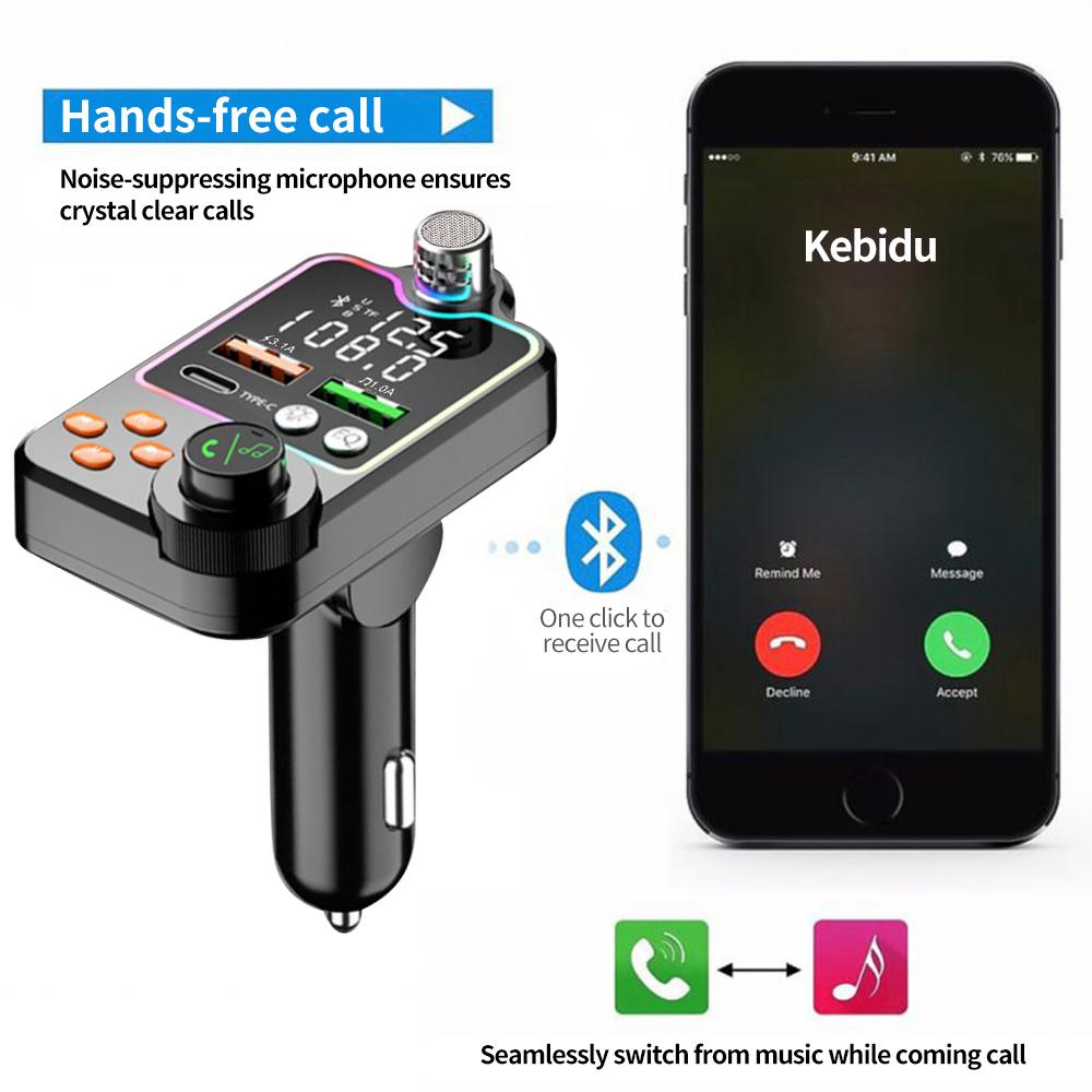 Автомобильный FM-передатчик Bluetooth 5.0, автомобильное зарядное устройство с двумя USB-портами, быстрая зарядка PD Type-C, беспроводной приемник громкой связи, аудиоприемник MP3-плеер