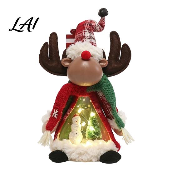 Standing Christmas Character Set Lighted Doll Decoration Cute Plush Santa Claus/Snowman/Reindeer Figurine with Holiday Home Interior Decor